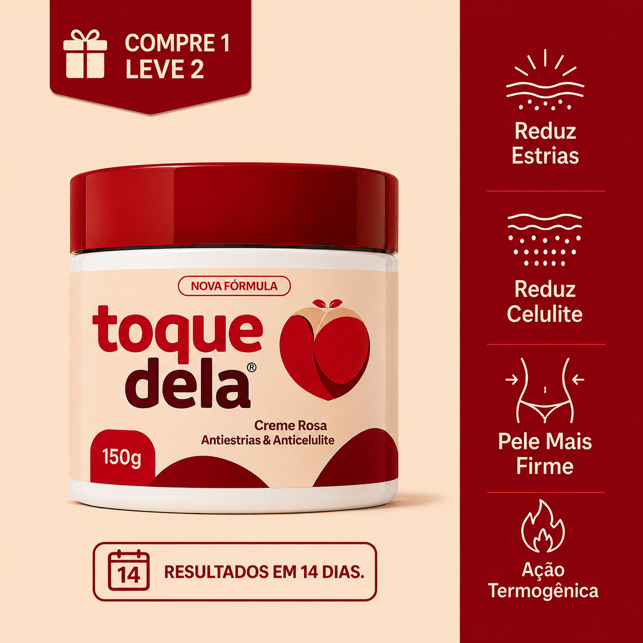 ToqueDela® - Creme Rosa Antiestrias e Anticelulite